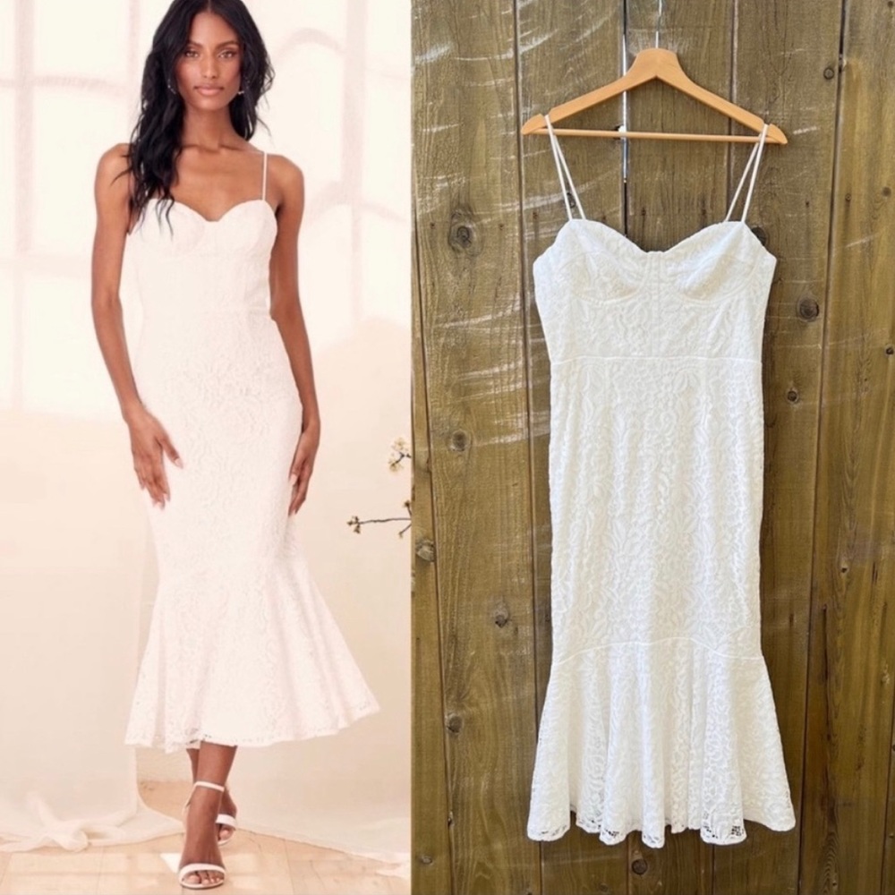 Lulu's White Lace Midi Dress